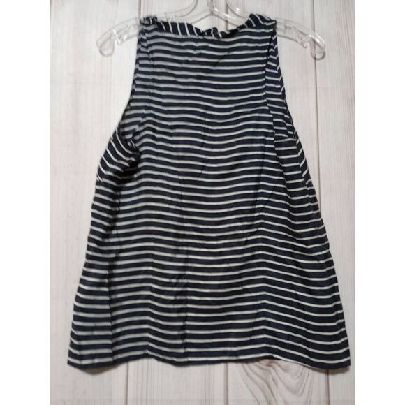 J Crew Shirt Ladies 6‎ Navy White Stripe Sleeveless Razorback 100% Silk - Picture 2 of 6